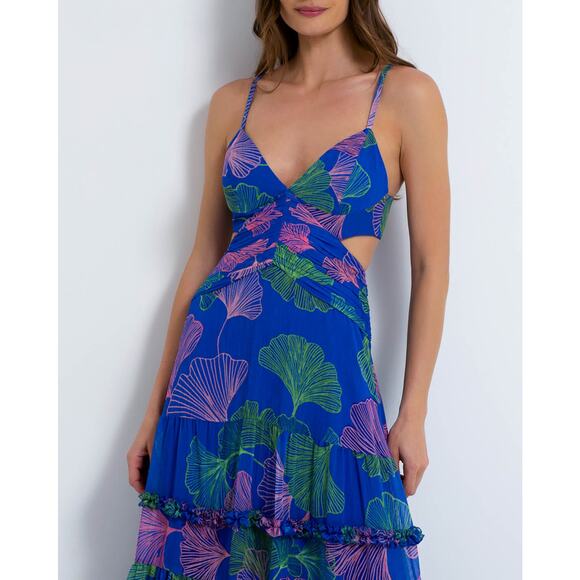 PatBO Ocean Leaf V-Neck Sleeveless Maxi Dress Blue Green Women's Size 2 NWT